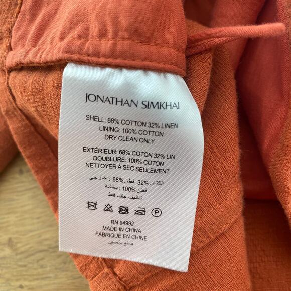 Jonathan Simkhai Flutter Sleeve Cotton Linen Quince Cropped Bodice Top NEW Sz 6 - Picture 6 of 11